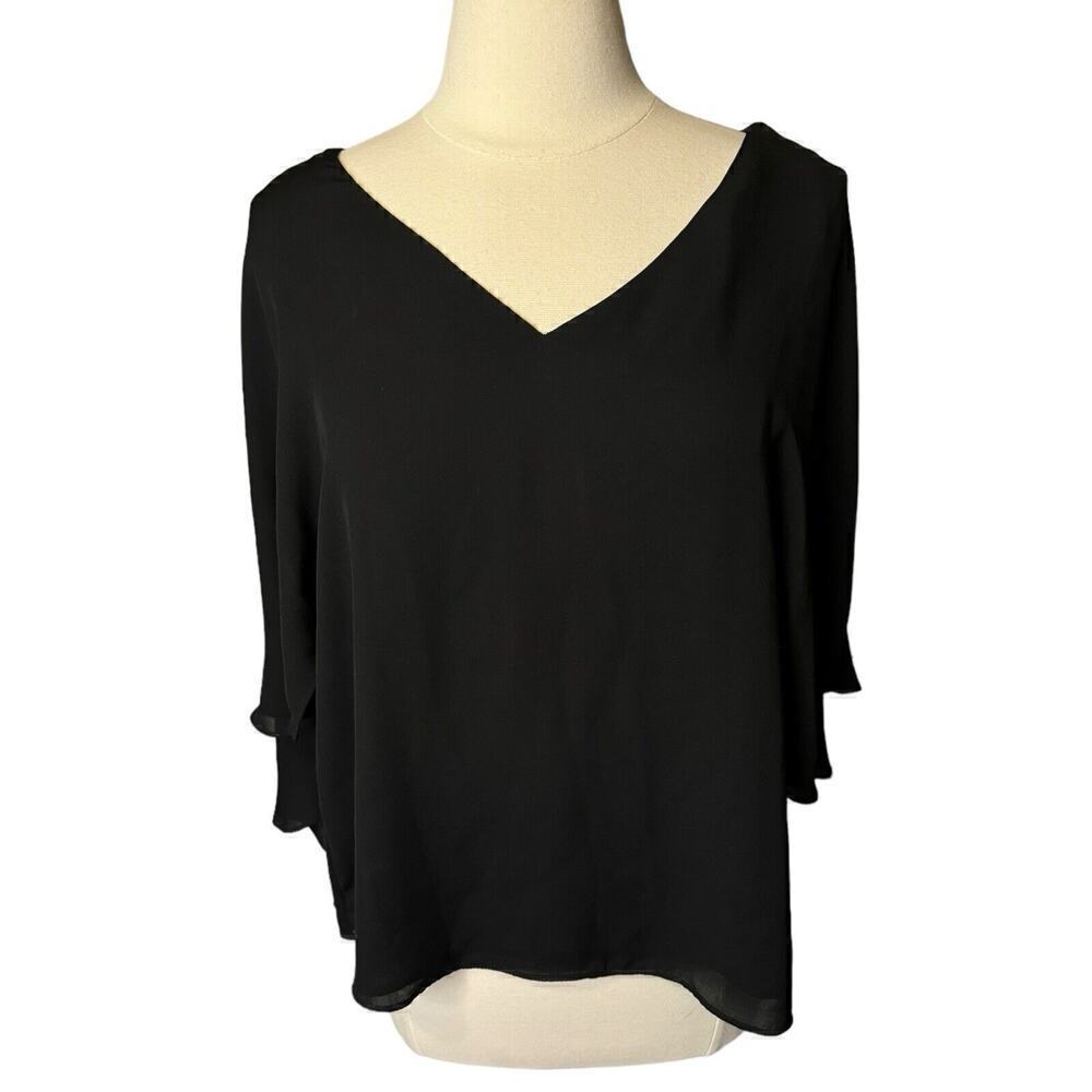 Chico's Size 2 US 12 Large NEW Black Cape Sleeve Blouse Flowy Smaller Bust